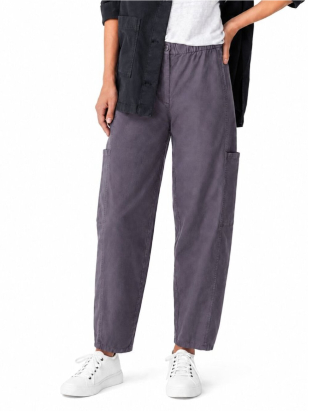 EILEEN FISHER Cotton Hemp 28" Lantern Pants Charcoal Grey XL Natural Relaxed Fit